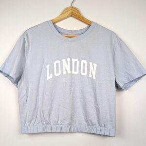 Wild Fable London Cropped Crop Top Shirt Light Blue Women's Size Large